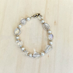 Clear Quartz & Faux Pearl Clasp Bracelet